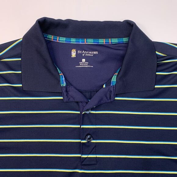 St. Andrews of Scotland Polo Shirt Mens XL Extra Large Navy Blue Striped Golf - Picture 4 of 10
